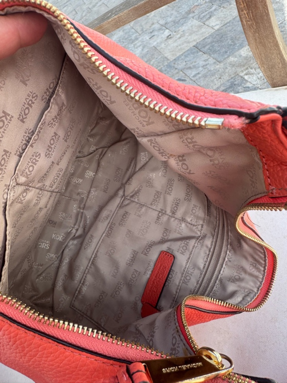 Michael Kors Rhea Coral Orange Pebbled Leather Hobo with Gold Hardware - Picture 15 of 15